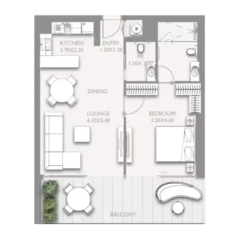 Fairmont Residences Solara Tower: Type A, 953 sq ft 户型图