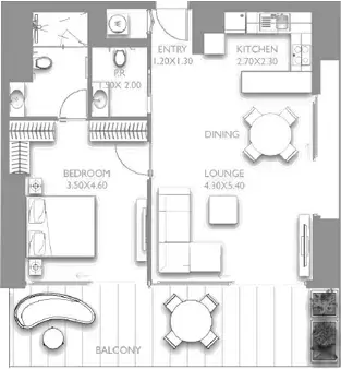 Fairmont Residences Solara Tower: Type C, 1,032 sq ft 户型图