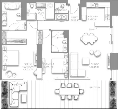 Fairmont Residences Solara Tower: Type C, 1,940 sq ft 户型图