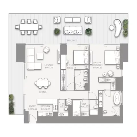 Fairmont Residences Solara Tower: Type B, 1,734 sq ft 户型图