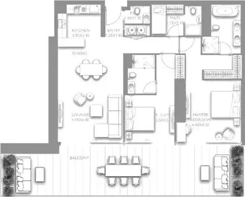 Fairmont Residences Solara Tower: Type A, 1,894 sq ft 户型图