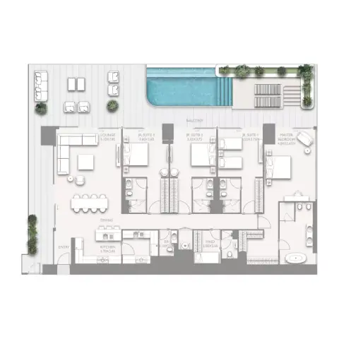 Fairmont Residences Solara Tower: Type D, 3,816 sq ft 户型图