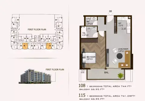 Sports View Residence: Floor plan Type F, 741 sq ft