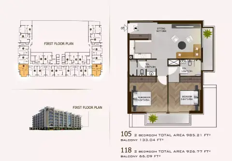 Sports View Residence: Floor plan Type B, 926 sq ft