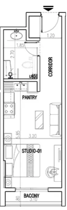 La Residence: Floor plan Type 1, 370 sq ft