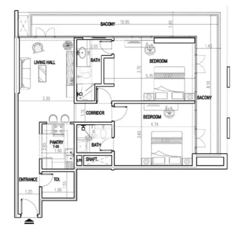 La Residence: Floor plan Type 1, 1,227 sq ft