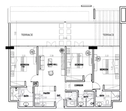 La Residence: Floor plan Type 2, 1,519 sq ft