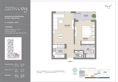 Zazen Ivy: Type C, 717 sq ft 户型图