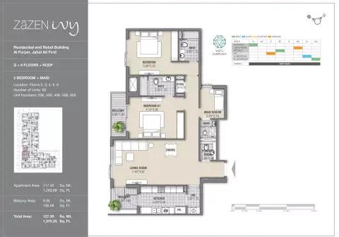 Zazen Ivy: Type I, 1,370 sq ft 户型图