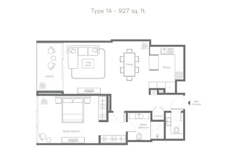 Banyan Tree Residences Aurelia: Floor plan Type 1A, 927 sq ft