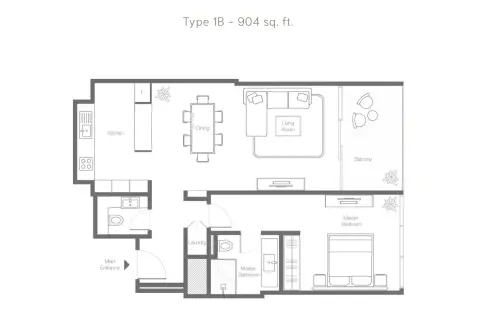 Banyan Tree Residences Aurelia: Floor plan Type 1B, 904 sq ft