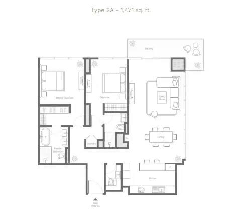 Banyan Tree Residences Aurelia: Floor plan Type 2A, 1,471 sq ft