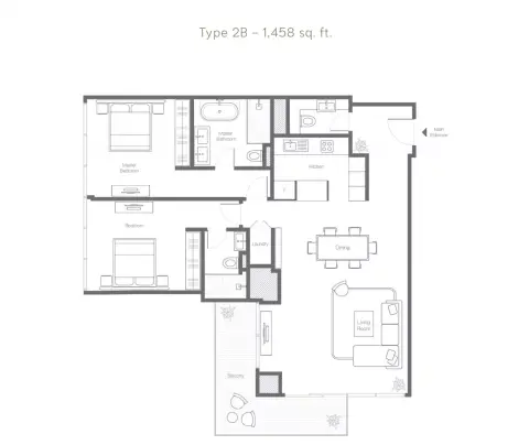 Banyan Tree Residences Aurelia: Floor plan Type 2B, 1,458 sq ft