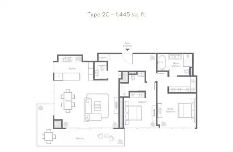 Banyan Tree Residences Aurelia: Floor plan Type 2C, 1,445 sq ft