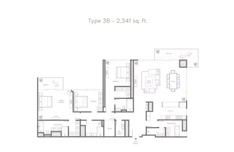 Banyan Tree Residences Aurelia: Floor plan Type 3B, 2,341 sq ft