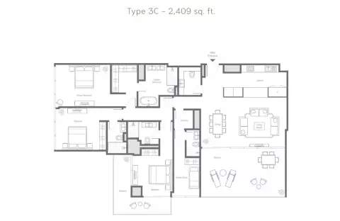 Banyan Tree Residences Aurelia: Floor plan Type 3C, 2,409 sq ft