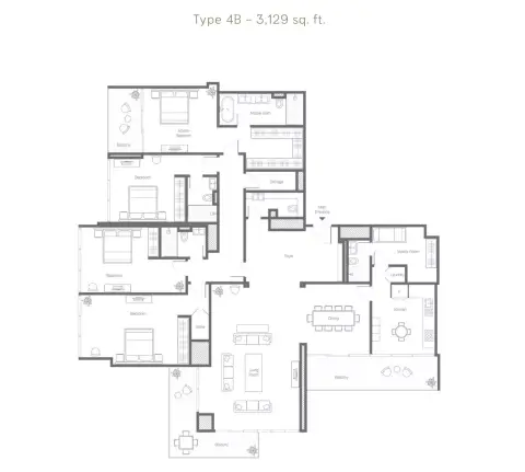 Banyan Tree Residences Aurelia: Floor plan Type 4B, 3,129 sq ft