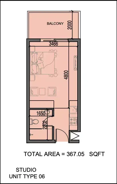 Al Haseen Residence Phase 3: Plattegrond Type 06, 367 sq ft