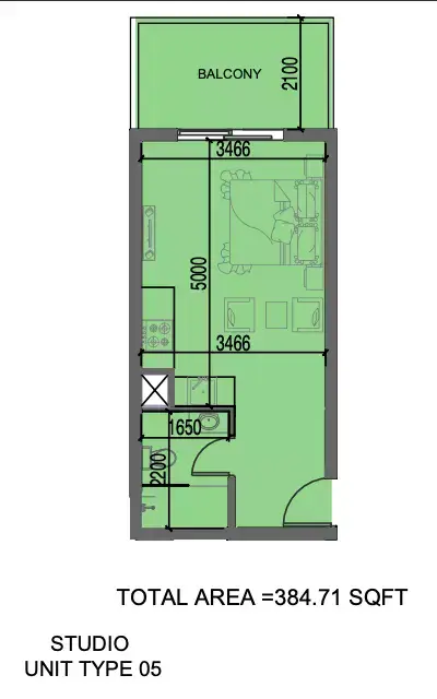 Al Haseen Residence Phase 3: Plattegrond Type 05, 384 sq ft