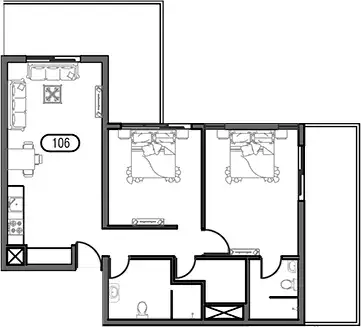 Al Haseen Residence Phase 3: Plattegrond Type B, 1,099 sq ft