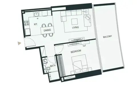 Binghatti Hills Phase 3: Floor plan Type 1, 888 sq ft