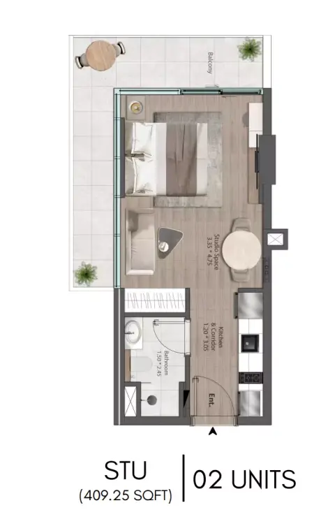 The Harmony: Plan Type 02, 409 sq ft