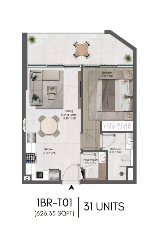 ذا هارموني: مخطط الطابق Type 31, 626 sq ft