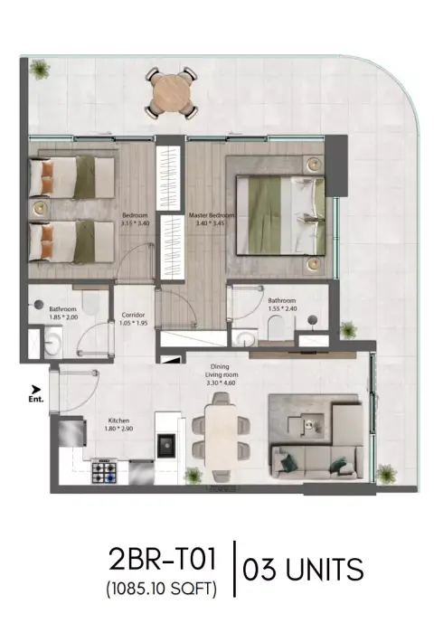 The Harmony: Plan Type 03, 1,085 sq ft
