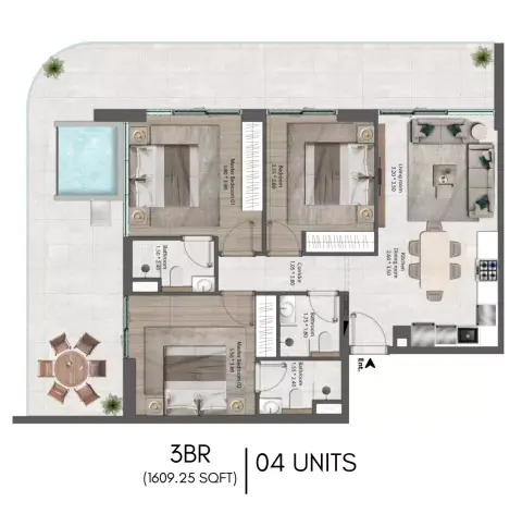 ذا هارموني: مخطط الطابق Type 04, 1,609 sq ft