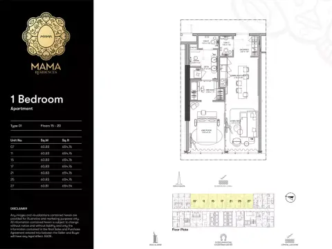 Mama Shelter: फ़्लोर प्लान Type 01, 654 sq ft