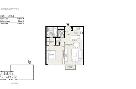The Residences at District One: Floor plan U01- L 5 to 16 - Type A, 738 sq ft