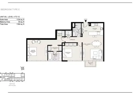 The Residences at District One: Floor plan U05- L 4 to 12 - Type C, 1,164 sq ft