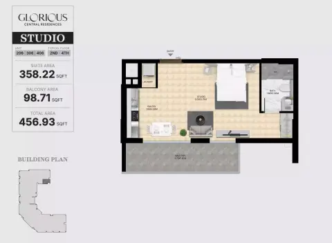Glorious Central Residences: फ़्लोर प्लान Type A, 456 sq ft