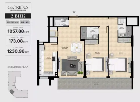 Glorious Central Residences: फ़्लोर प्लान Type A, 1,230 sq ft