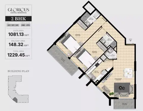 Glorious Central Residences: फ़्लोर प्लान Type B, 1,229 sq ft