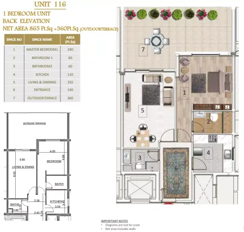 ذا مايدن ريزيدنس: مخطط الطابق Type 116, 1,225 sq ft