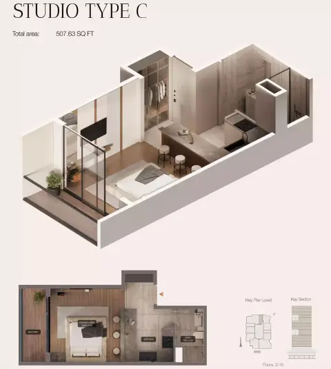 Urban Life residences: Plattegrond Type C, 507 sq ft