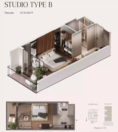 Urban Life residences: Plattegrond Type B, 417 sq ft