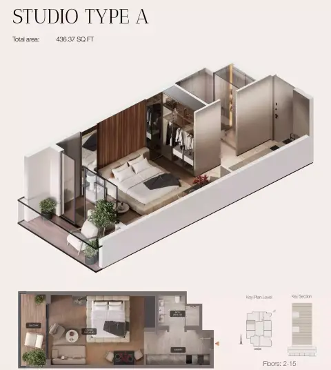 Urban Life residences: Plattegrond Type A, 436 sq ft