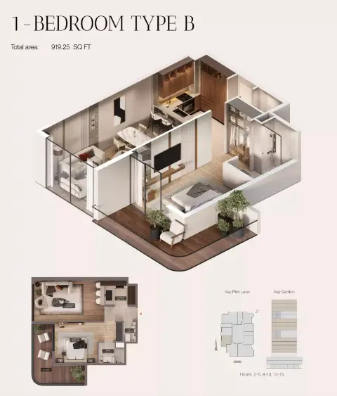Urban Life residences: Plattegrond Type B, 919 sq ft