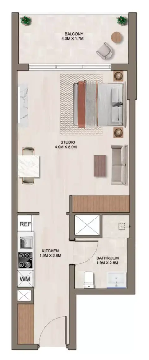 Ghaff Land Residence: Floor plan Type G, 473 sq ft