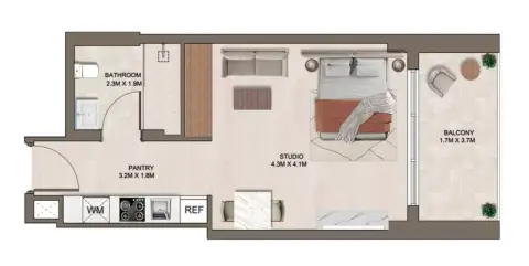 Ghaff Land Residence: Floor plan Type H, 453 sq ft