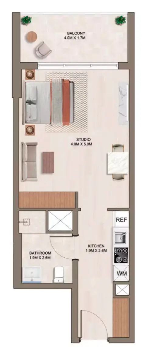 Ghaff Land Residence: Floor plan Type B, 473 sq ft