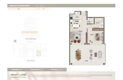 Ghaff Land Residence: Floor plan Type C, 1,123 sq ft