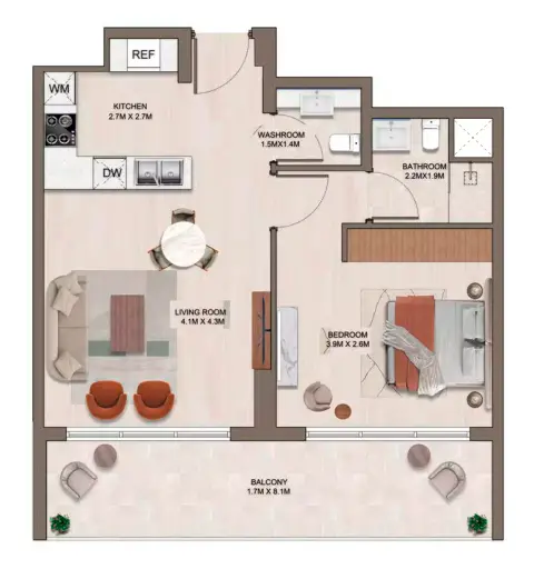 Ghaff Land Residence: Floor plan Type G, 760 sq ft