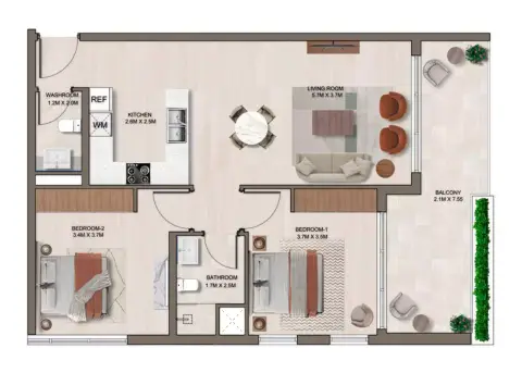 Ghaff Land Residence: Floor plan Type F, 973 sq ft