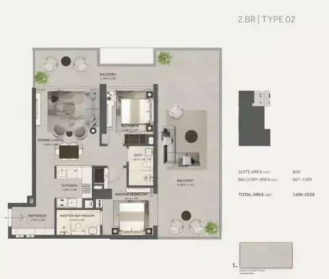 Marriott Residences: Plattegrond Type 2, 2,228 sq ft