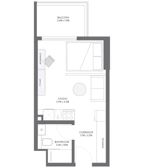 Equiti Gate: Floor plan Type C, 369 sq ft