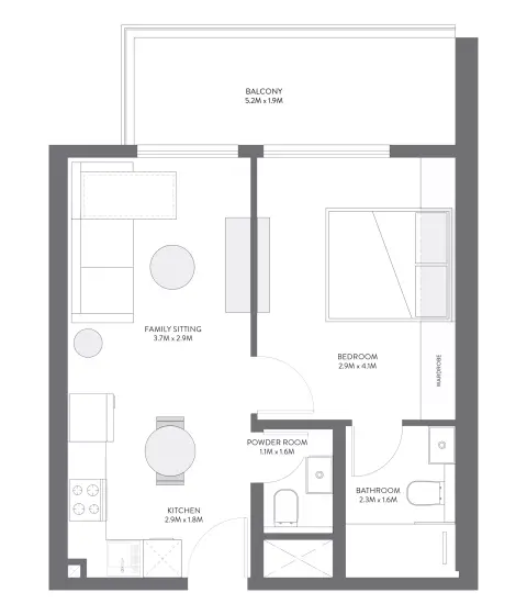 Equiti Gate: Floor plan Type D, 619 sq ft