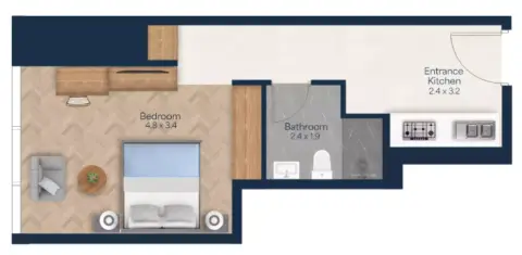 Vista Heights: Floor plan Type BI, 386 sq ft